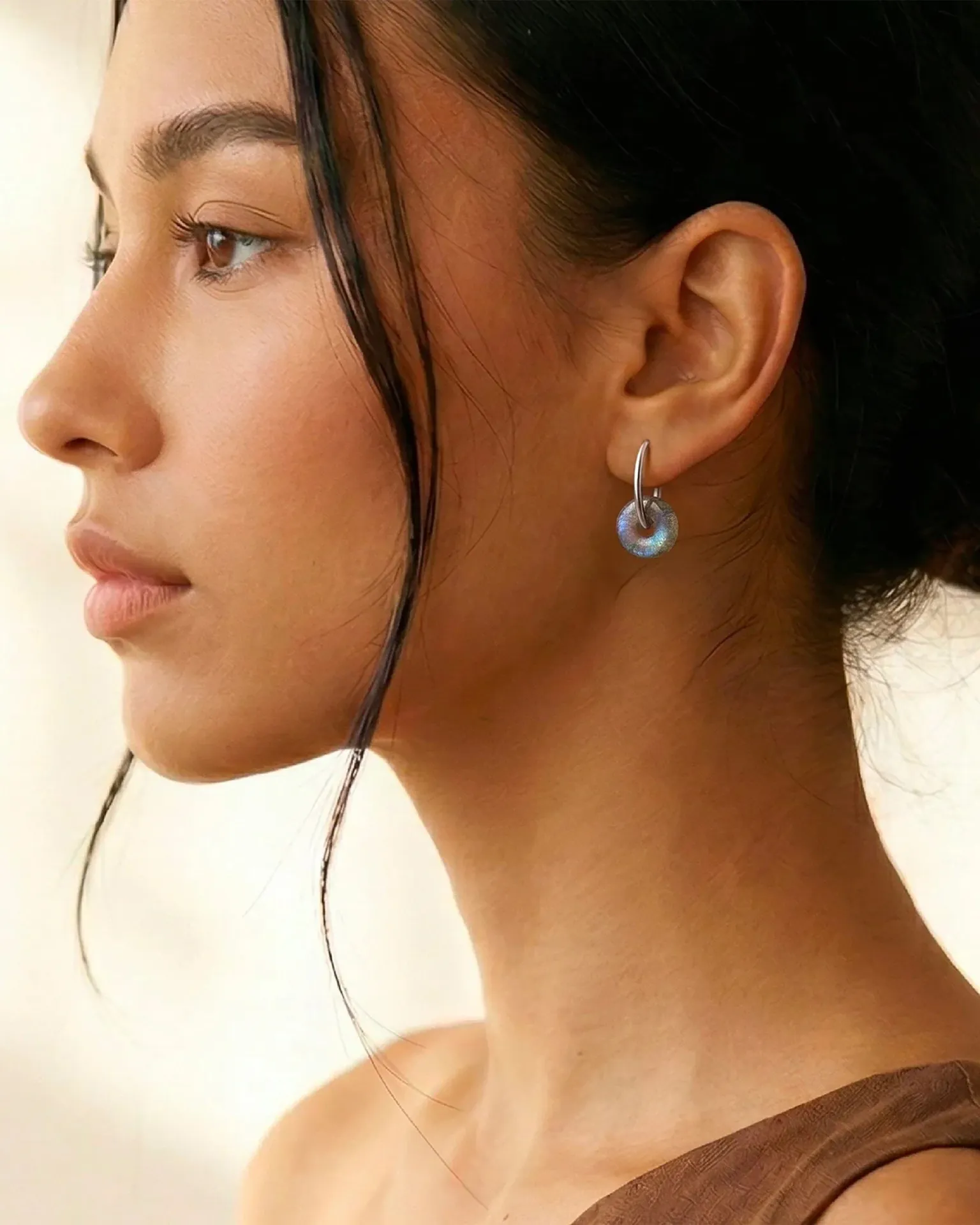 Labradorite Earrings - Circle Hoops