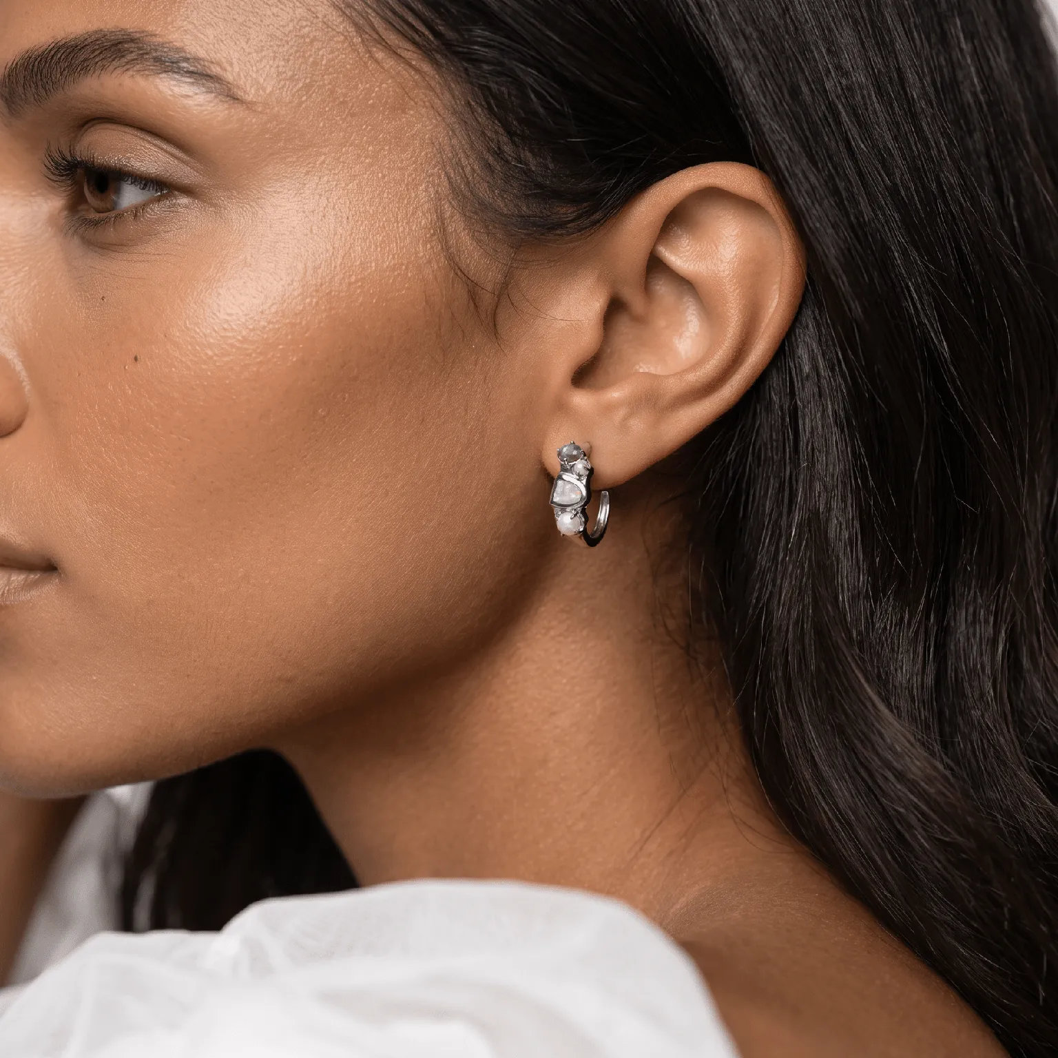Moonstone Pearl Hoops - Heirloom