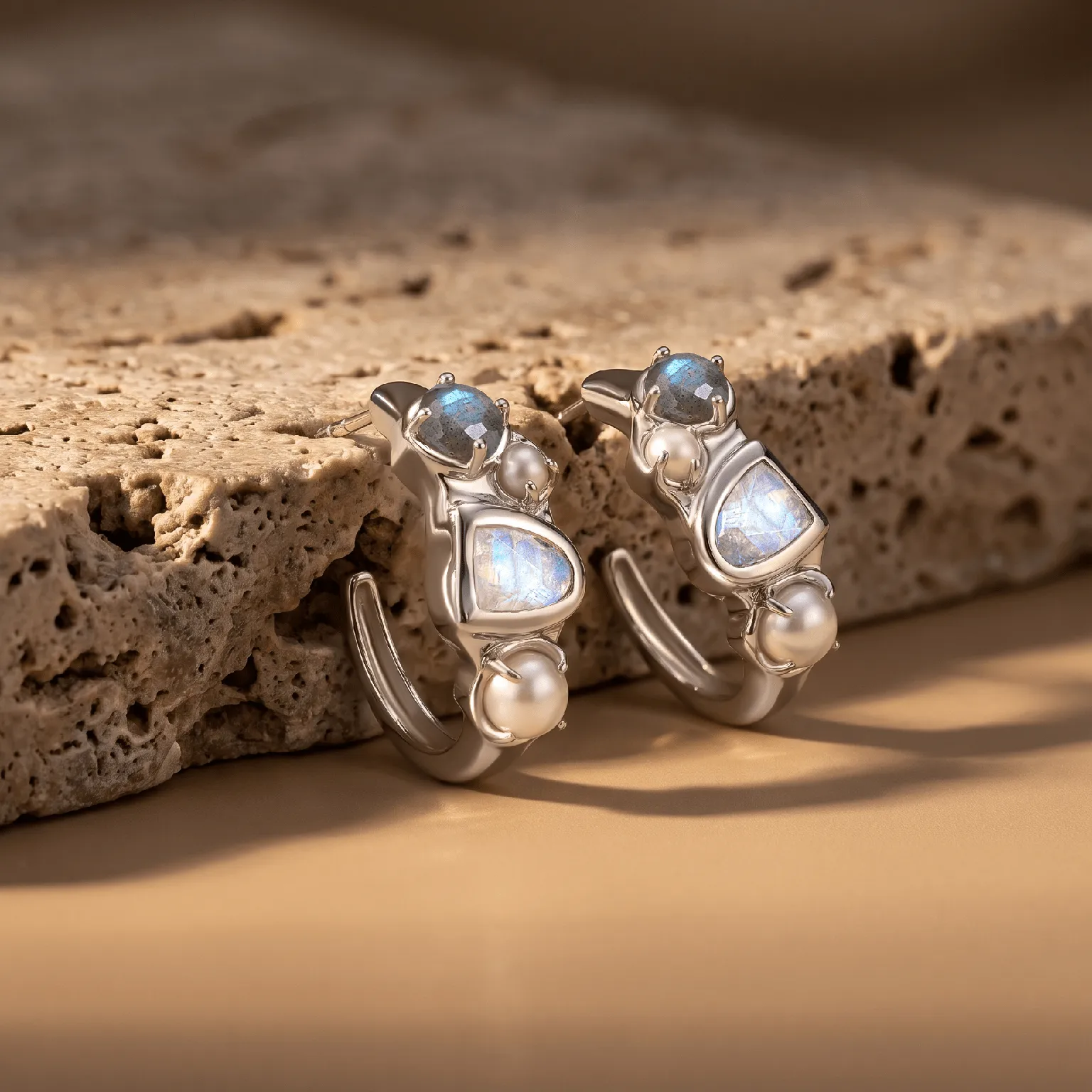 Moonstone Pearl Hoops - Heirloom