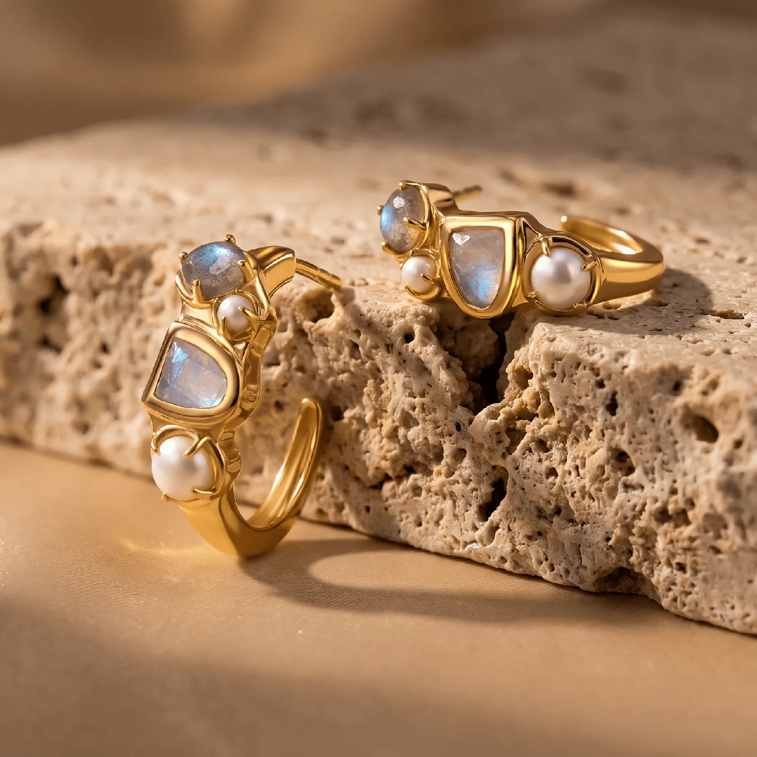 Moonstone Pearl Hoops - Heirloom