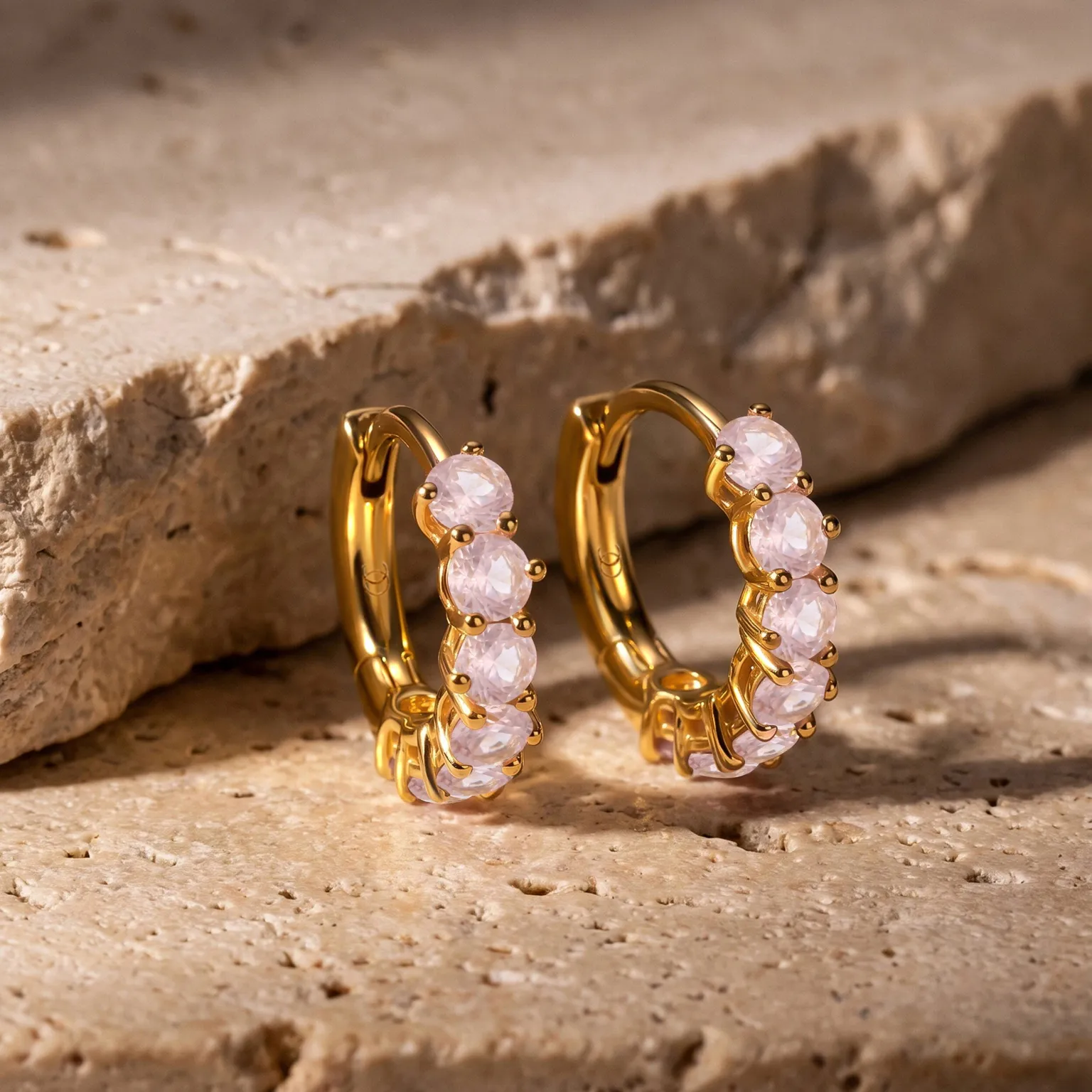 Rose Quartz Earrings - Bonny Hoops - October Birthstone