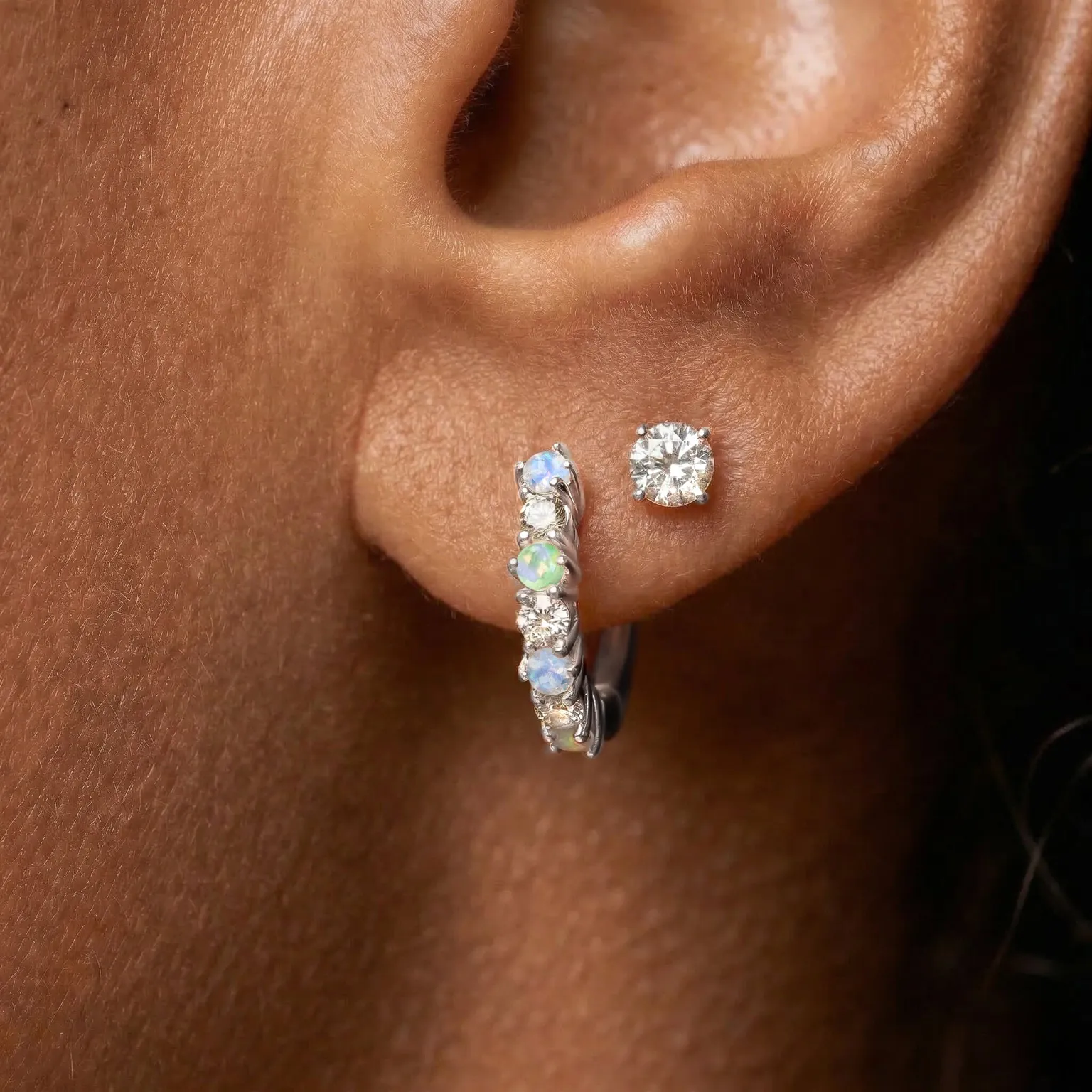 Fine Moonstone Lab Diamond Earrings - Bonny Hoops