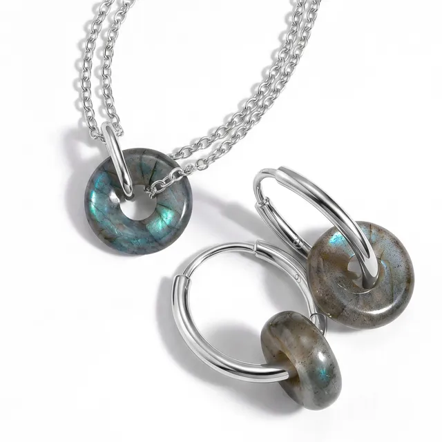 Labradorite Necklace & Hoops - Ora