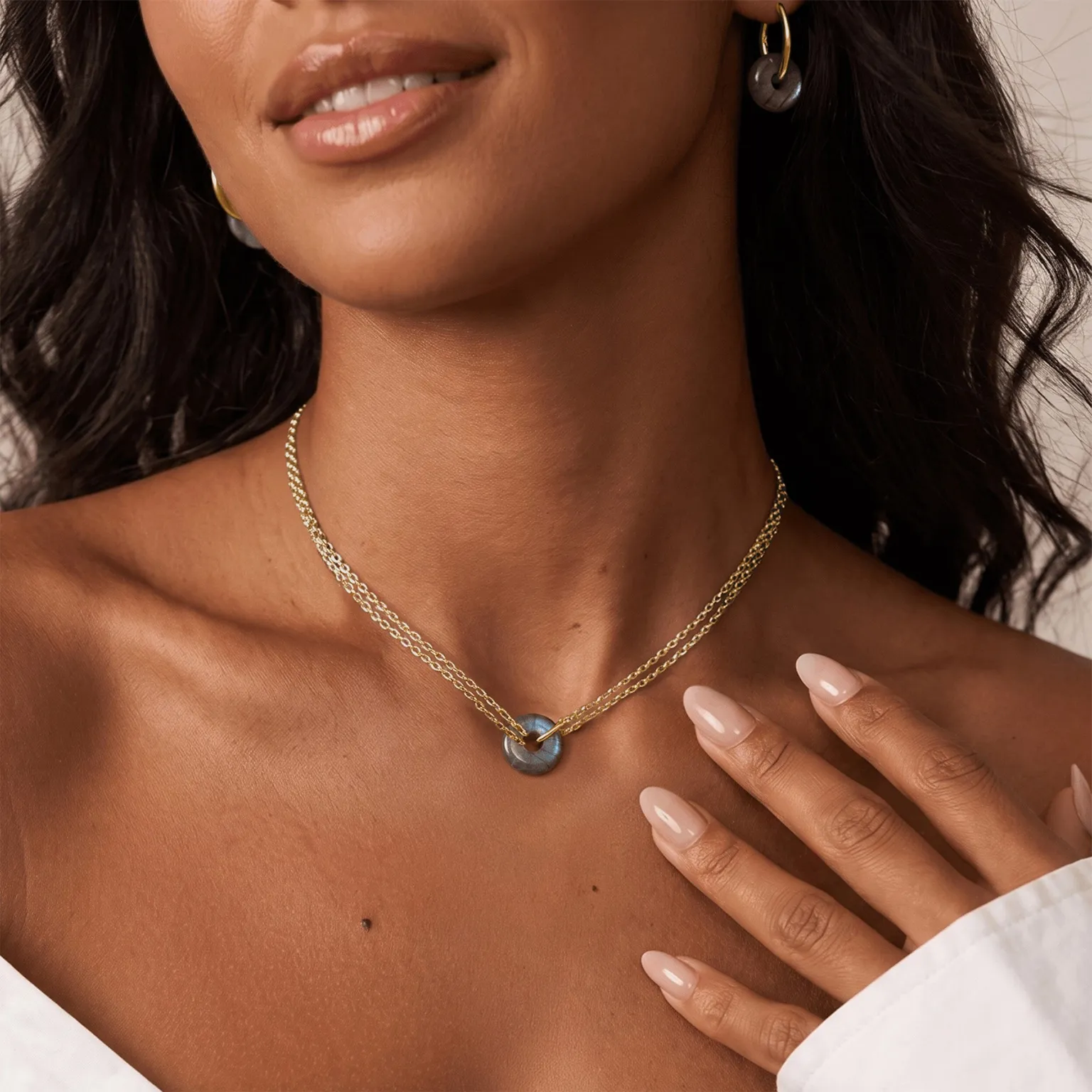 Labradorite Necklace & Hoops - Ora