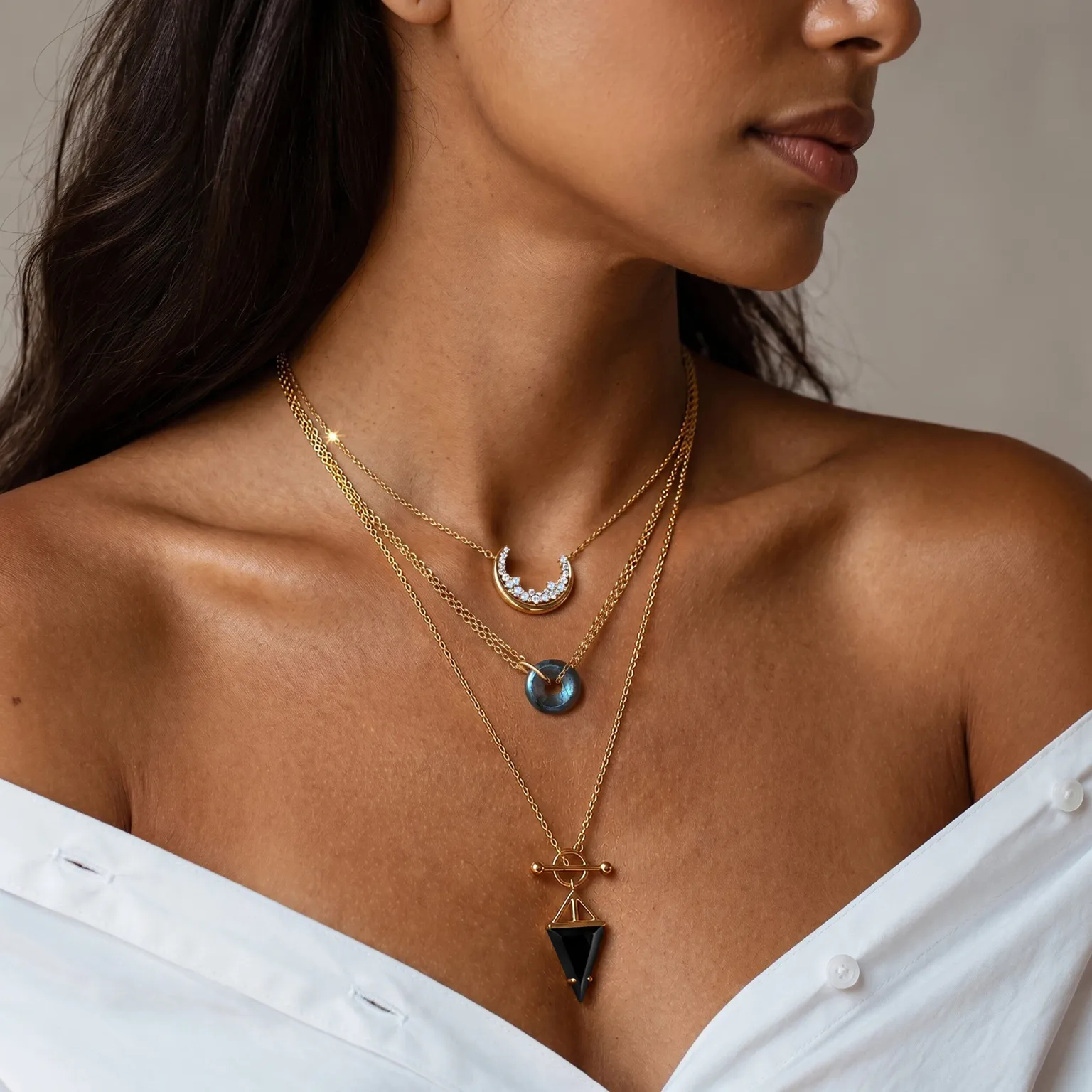 Labradorite Ora & Black Obsidian Heroine Necklaces