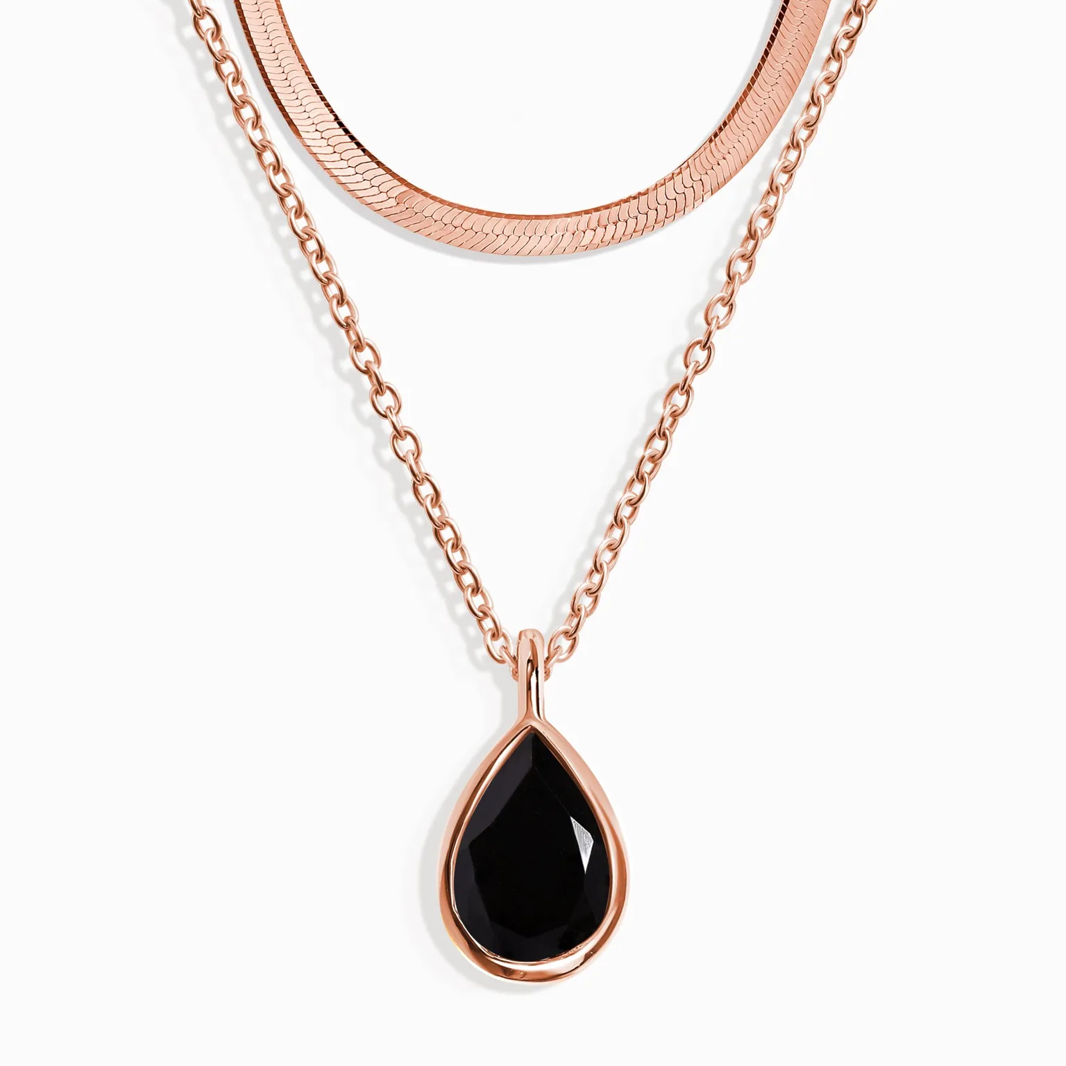 Black Obsidian Hidden Heart Necklace & Herringbone Chain