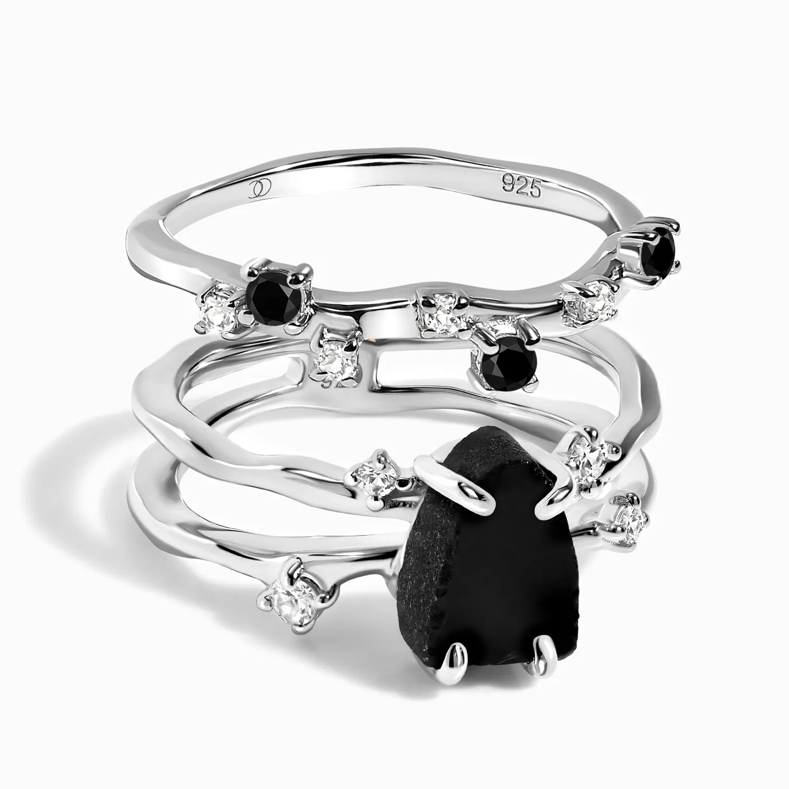 Black Obsidian Flow & Stardust Rings