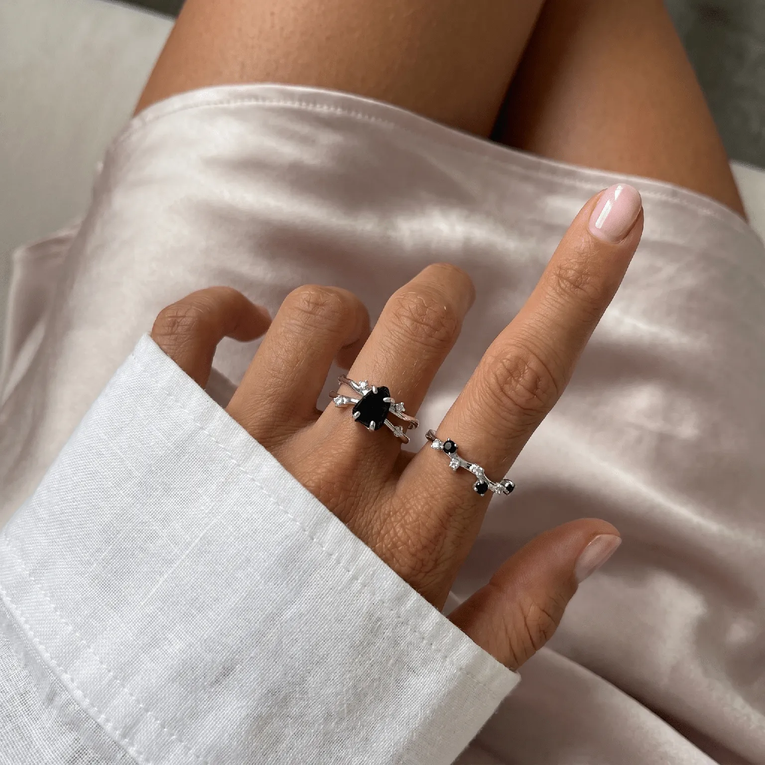 Black Obsidian Flow & Stardust Rings