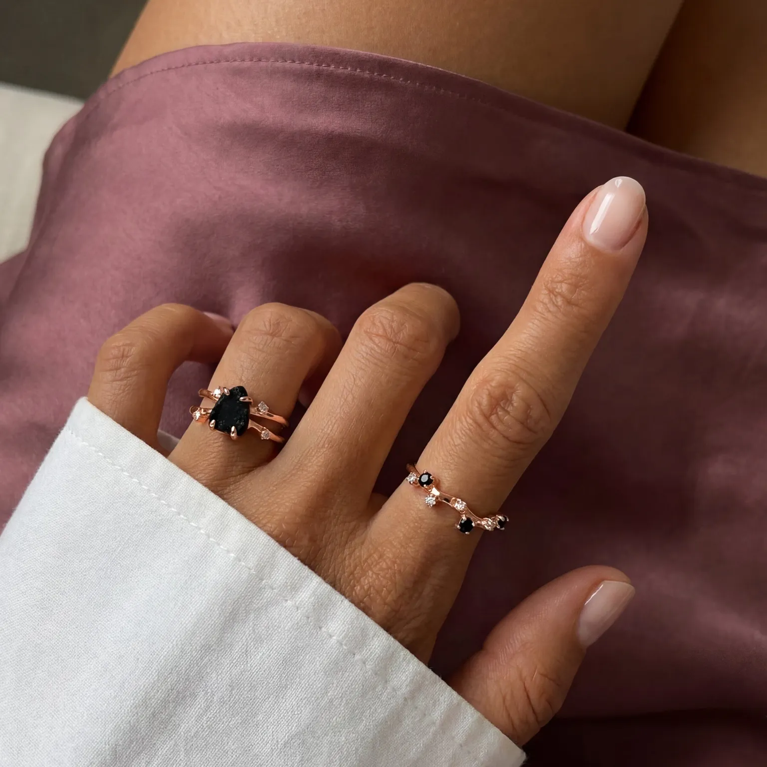 Black Obsidian Flow & Stardust Rings