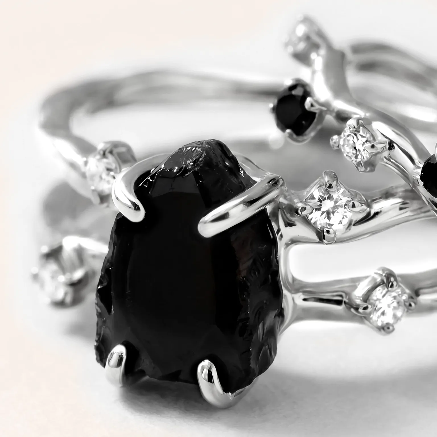Black Obsidian Flow & Stardust Rings