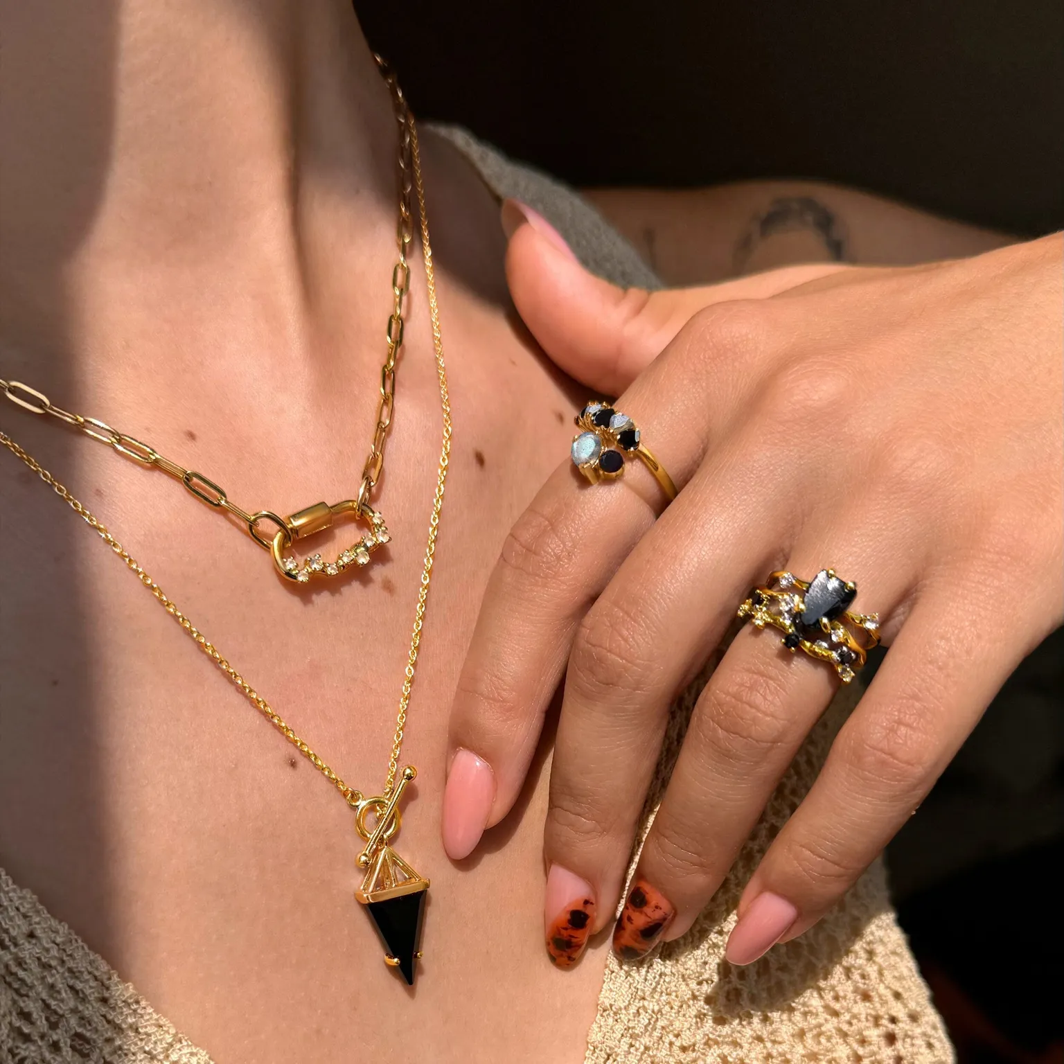 Black Obsidian Flow & Stardust Rings