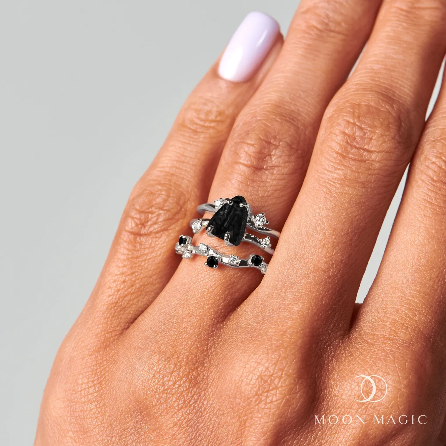 Black Obsidian Flow & Stardust Rings