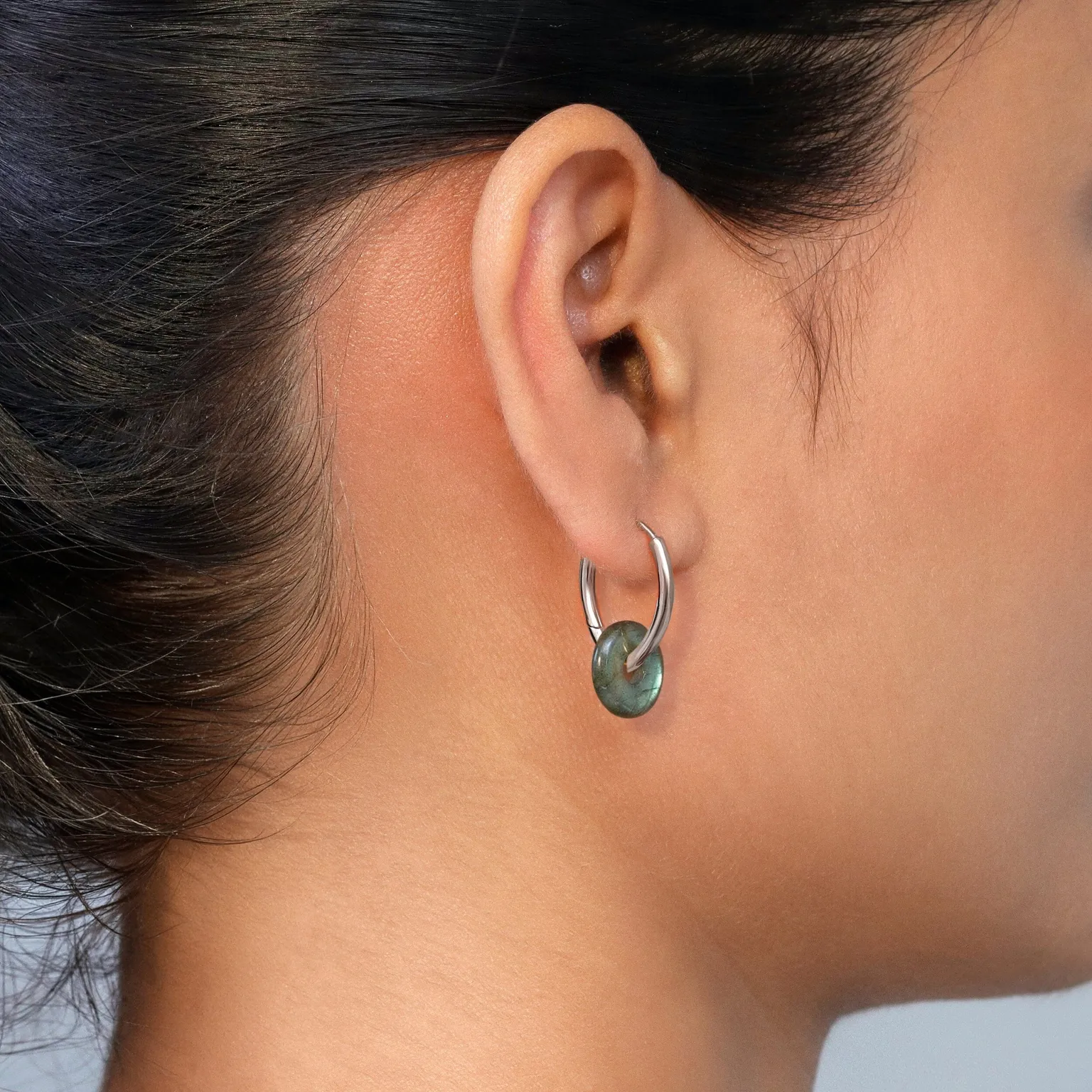 Labradorite Earrings - Circle Hoops